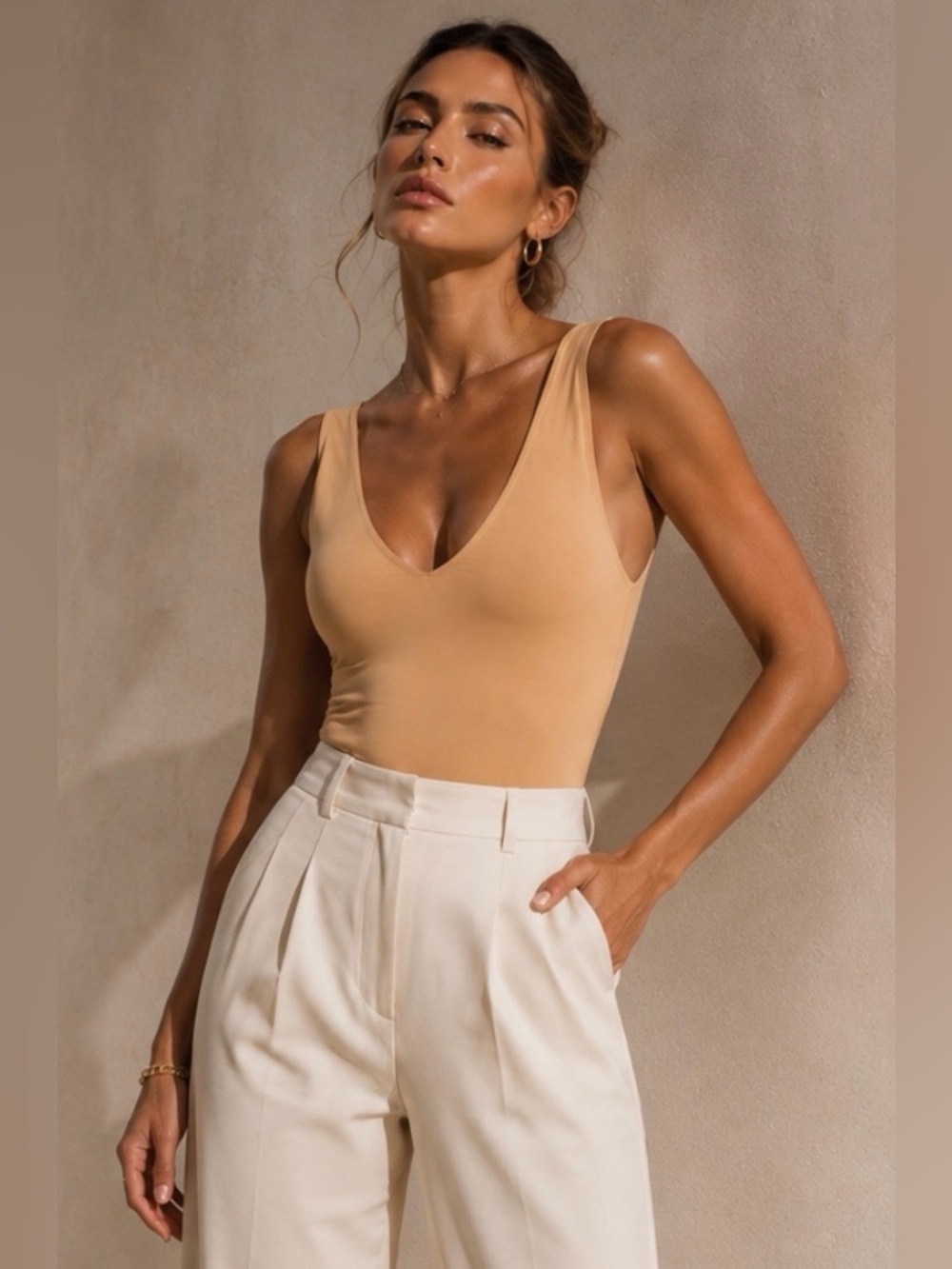 LOVERS + FRIENDS REVOLVE NEW $135 Diane Tan Rayon Plunge Thong Bodysuit Sz M